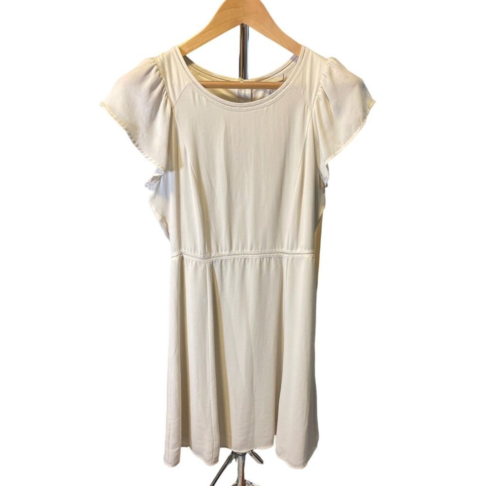 H&M White Fit and Flare A Line Short Flutter Sleeve Dress SZ 8